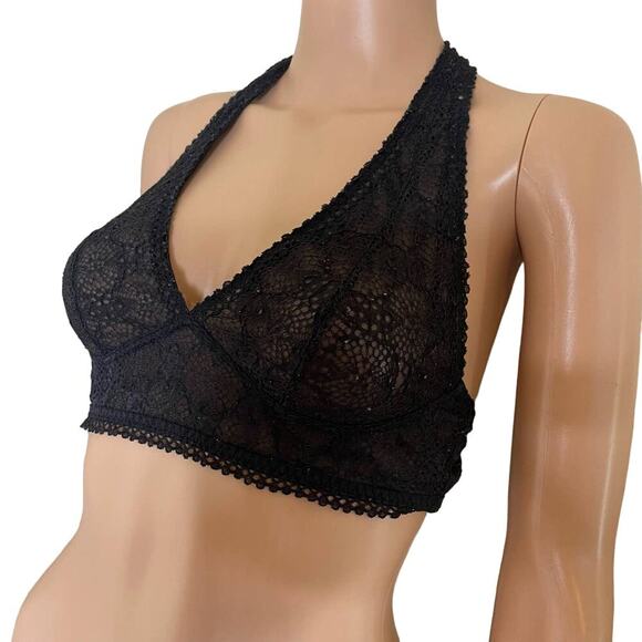 Victoria's Secret lace bralette unpadded halter style stretch black SZ M - Picture 2 of 5